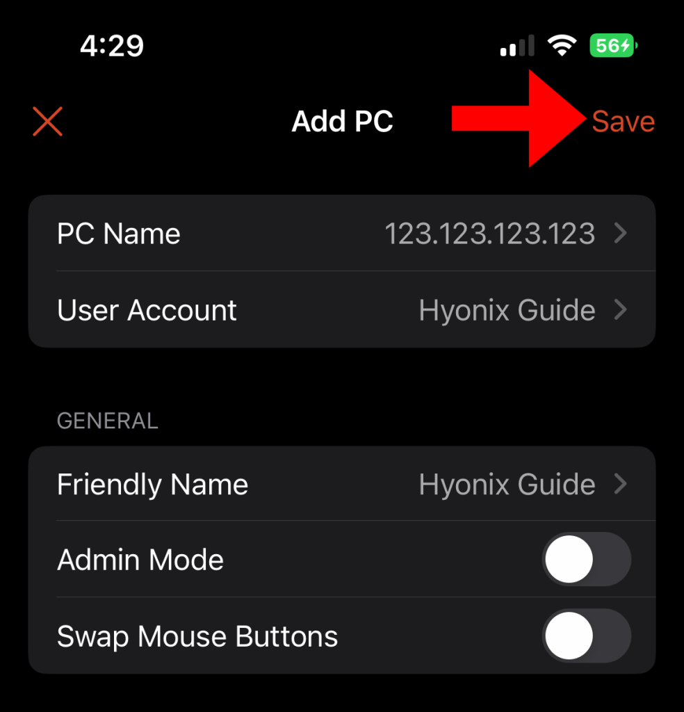 Saving server settings on iOS RD Client.