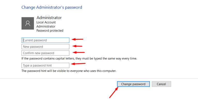 How to change administrator password in Windows?