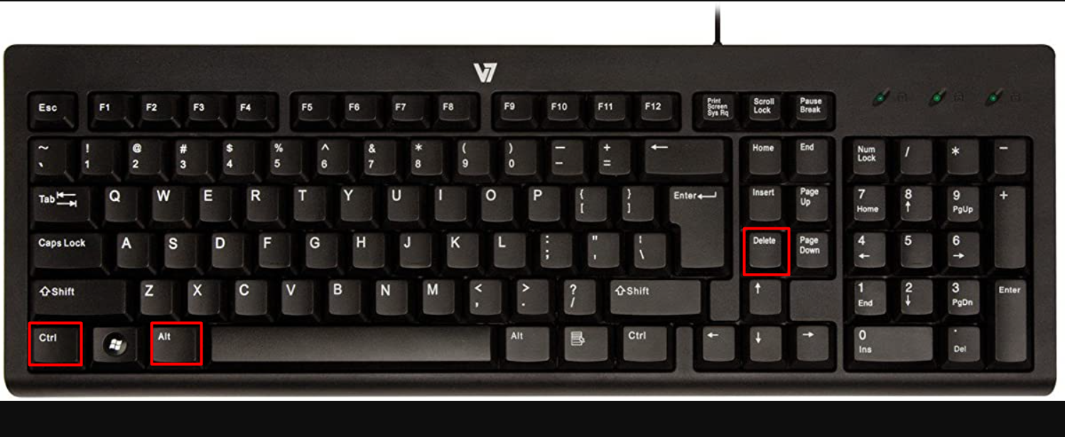 Picture of keyboard selecting ctrl + alt + del.