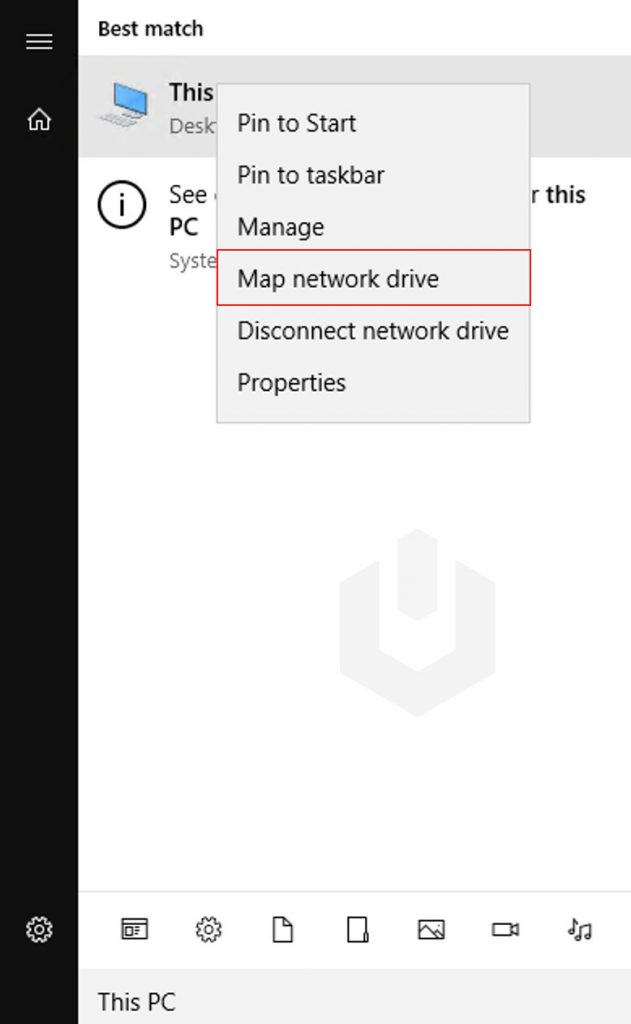 search and right click on this pc map network drive