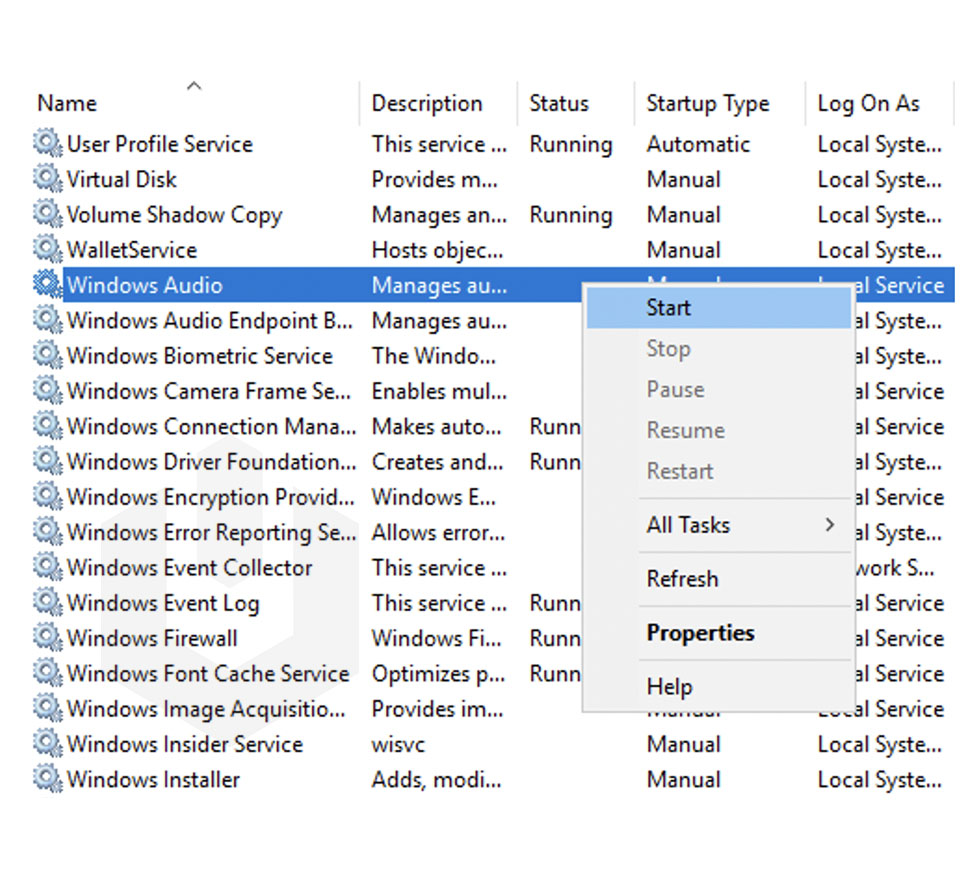 windows audio services start