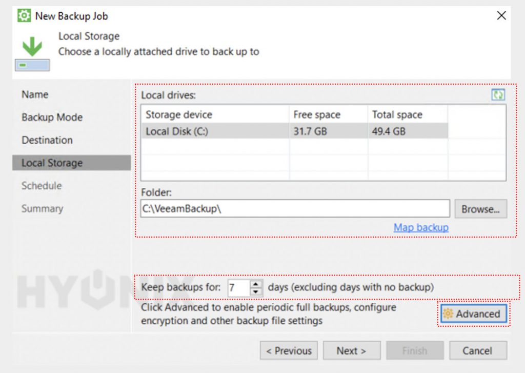 destination of the local storage veeam copy