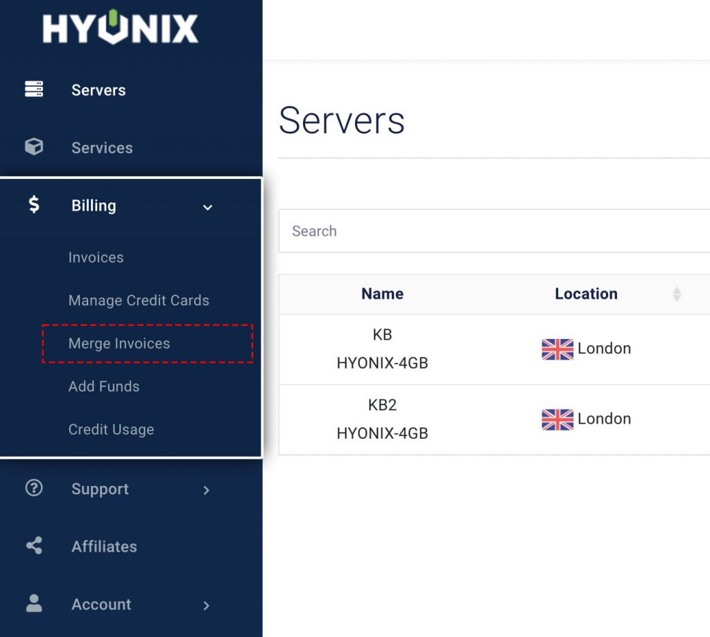 navigate to billing merge invoices