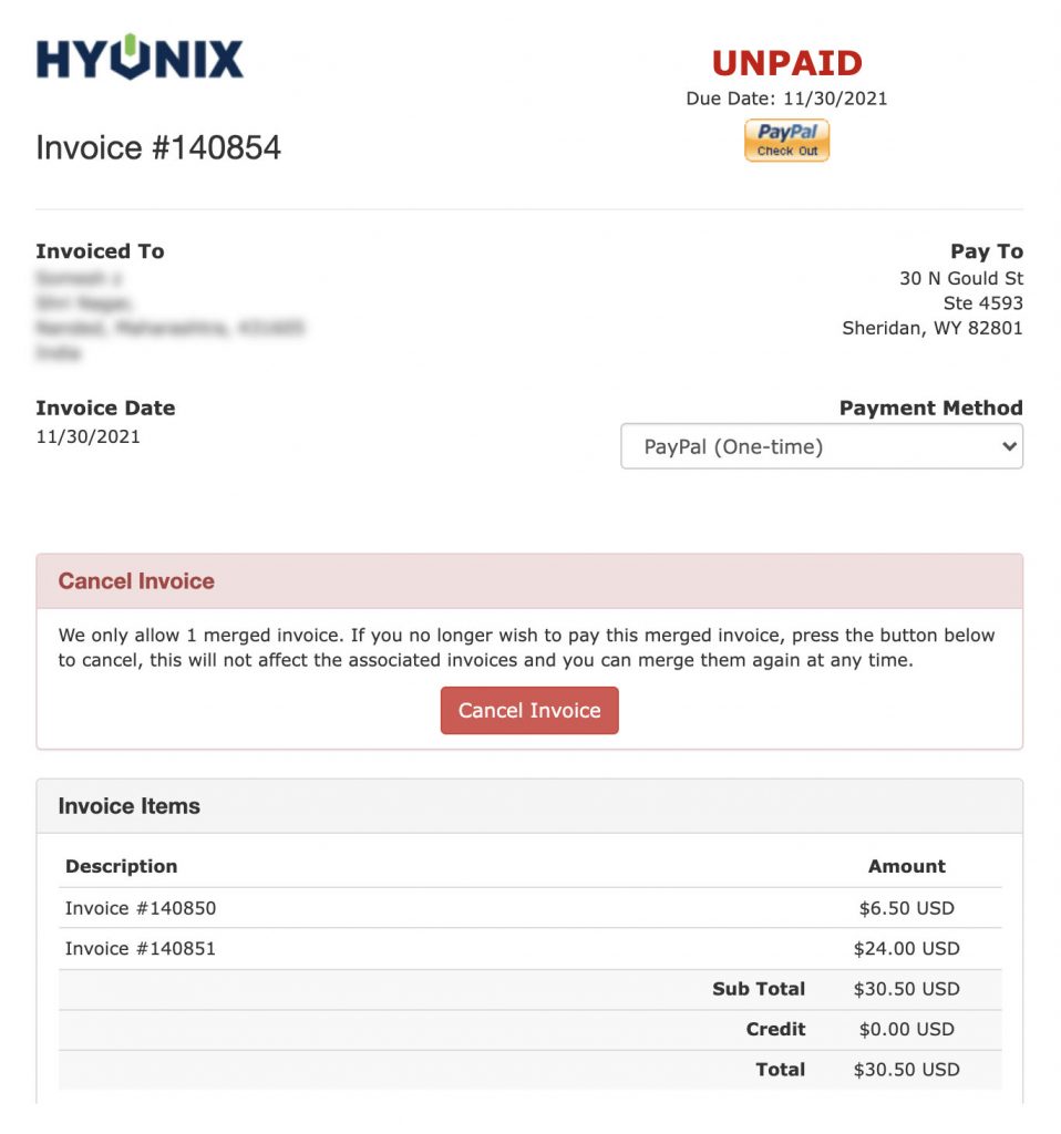 pay merged invoices hyonix