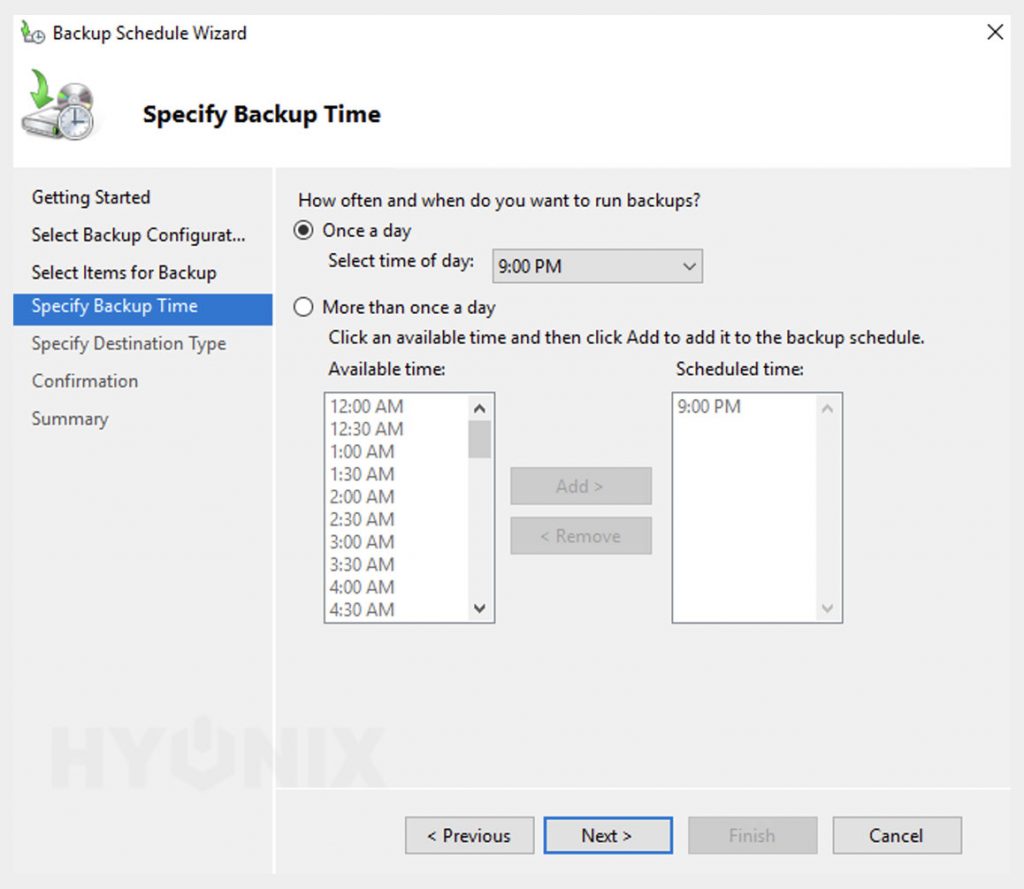 schedule for the windows backup