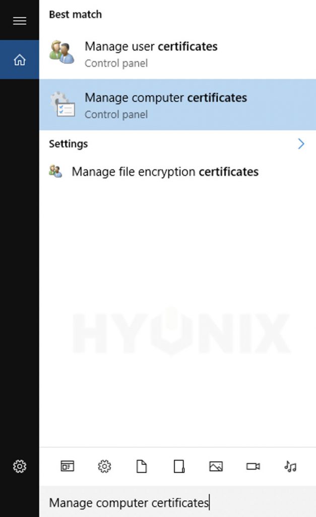 navigate to manage computer certificates
