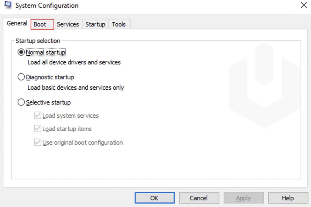 navigate to boot msconfig