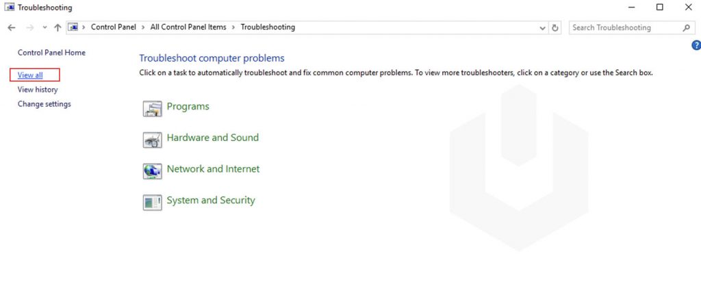 view all troubleshooter control panel