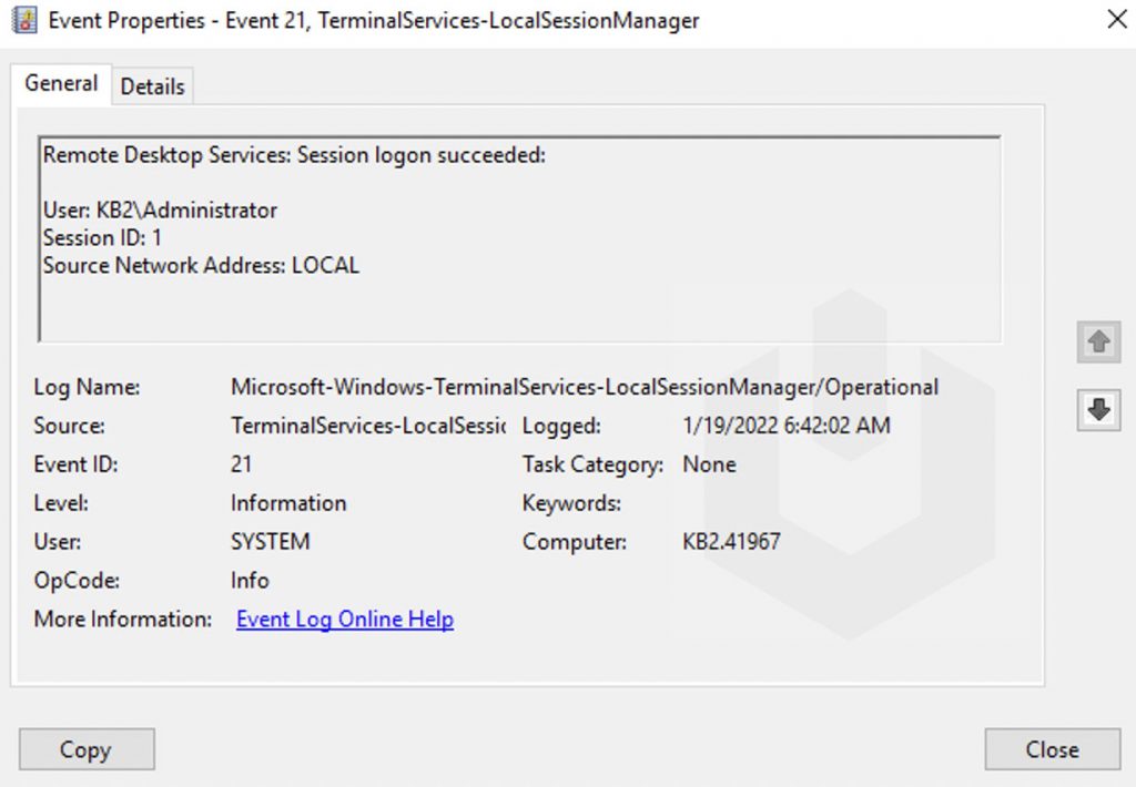 detailed logon log rdp session logs
