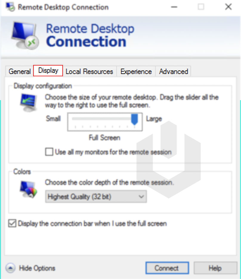 navigate to display remote desktop connection