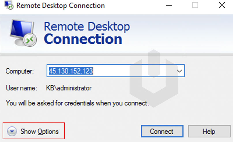 show options remote desktop connection mstsc