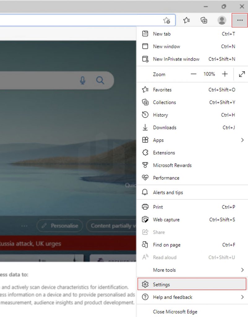 navigate to settings microsoft edge