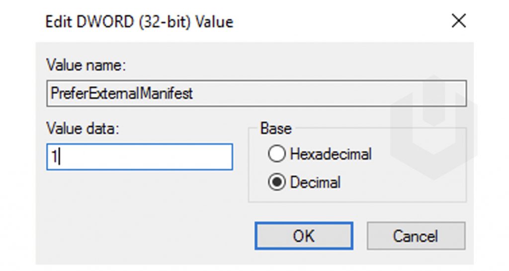 preferexternalmanifestfile decimal configuration regedit