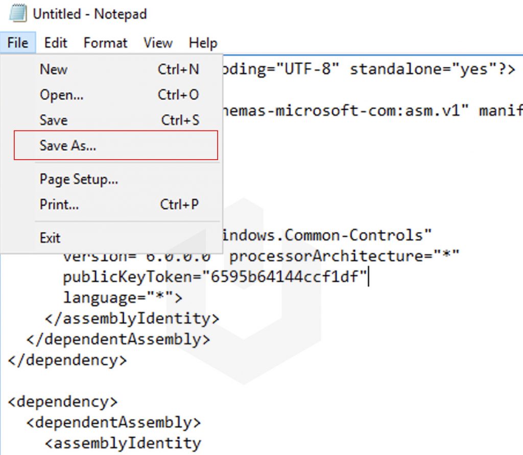 save as file notepad manifestfile