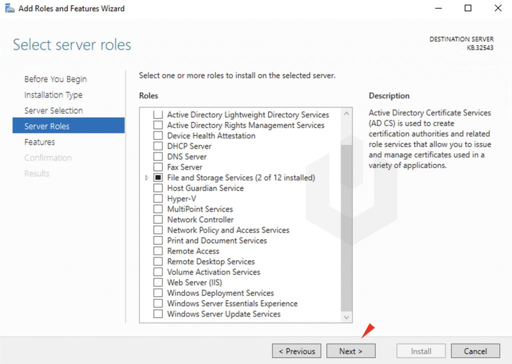 WLAN service roles tab server manager