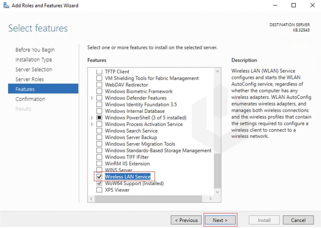 select Wireless LAN Services feature server manager