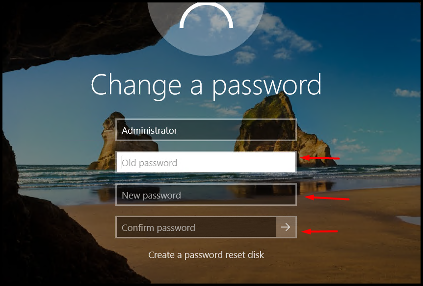 Where to input old and new passwords.