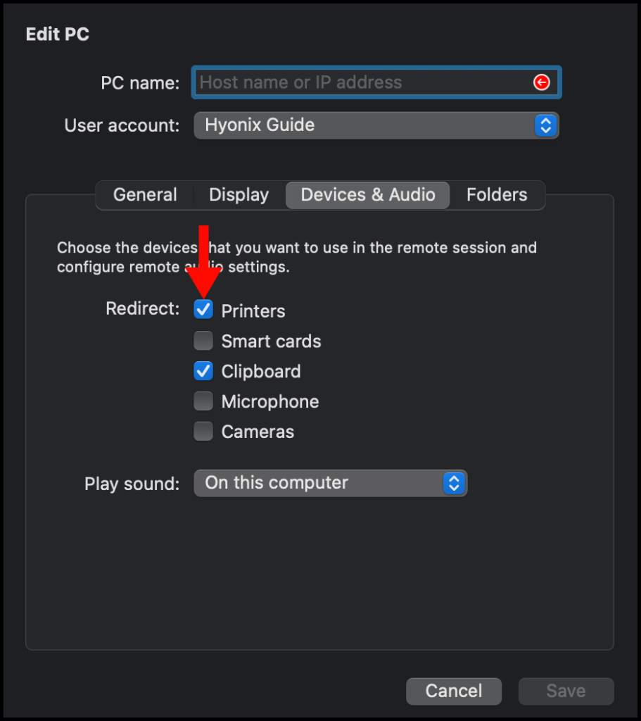 Ticking checkbox of printers on Devices & Audio tab.