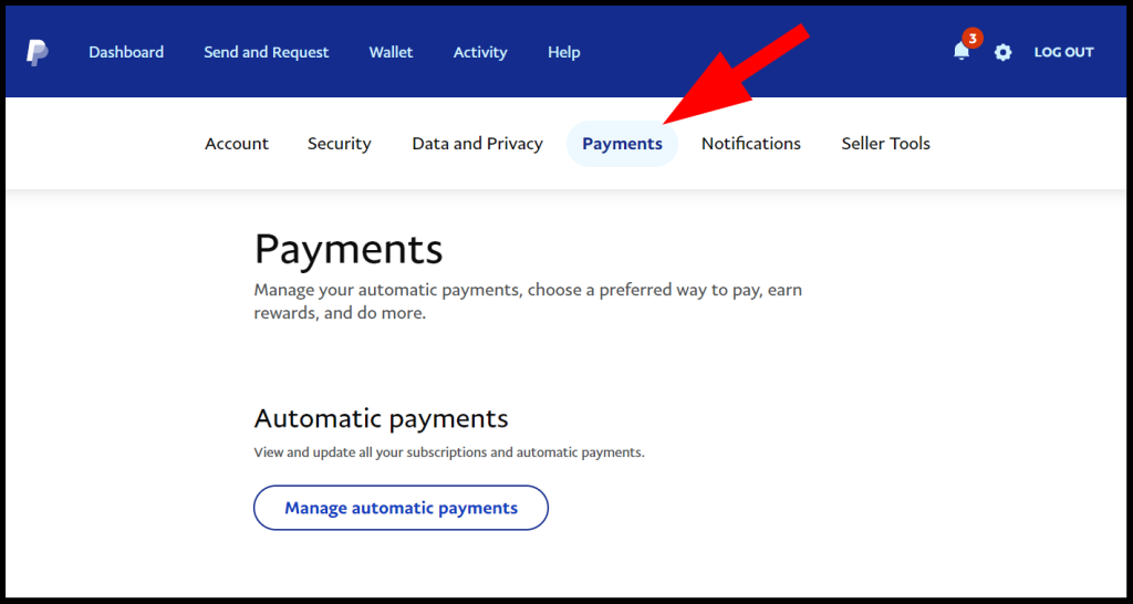 Image of PayPal payments dashboard.