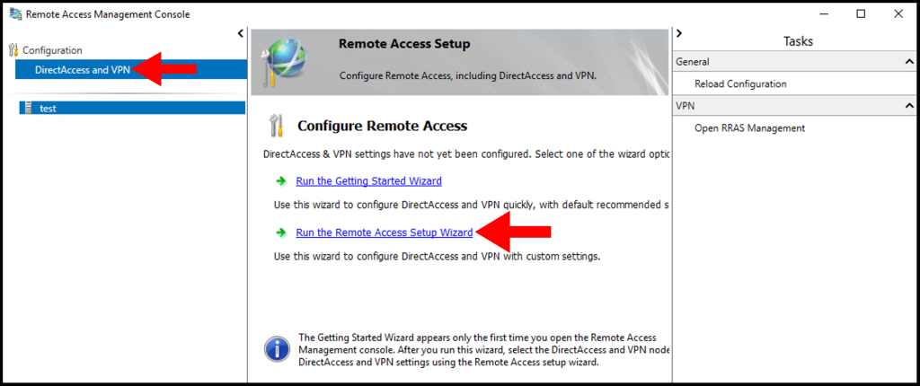 Running the Remote Access Setup Wizard on how to set up PPTP/L2TP on windows server.