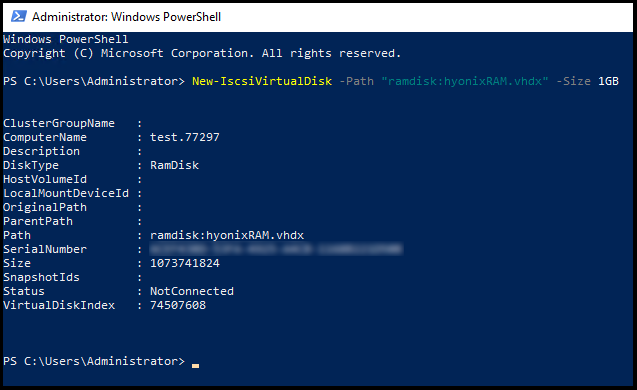 Creating 1GB Virtual RAM disk in PowerShell to create a RAM Disk on Windows Server.