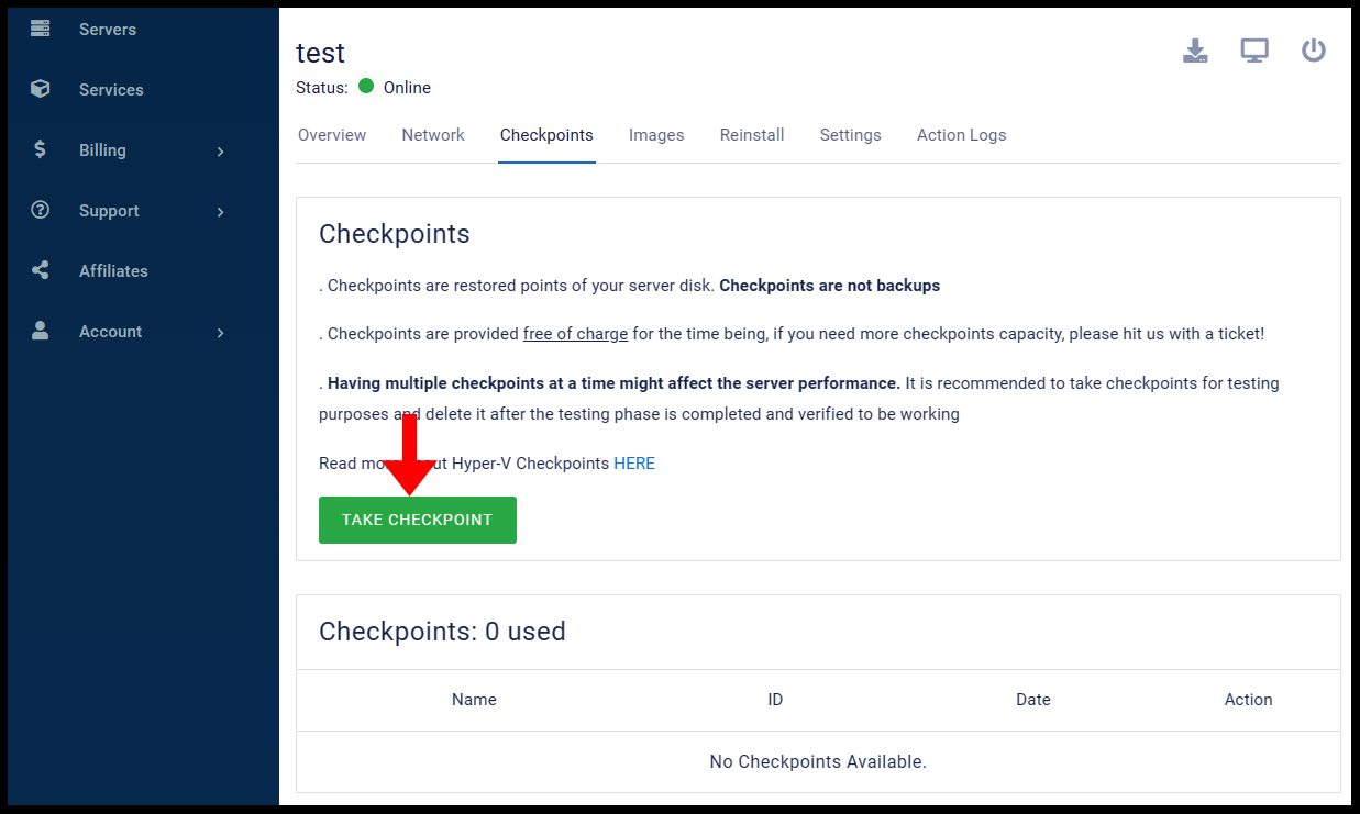 How to create and restore checkpoints or snapshots?