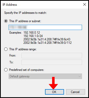 Entering IP addresses to limit connection to specified IP addresses only.