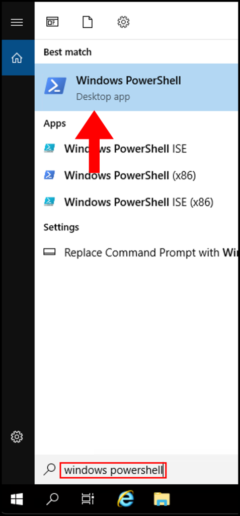Opening Windows PowerShell from Windows search function.