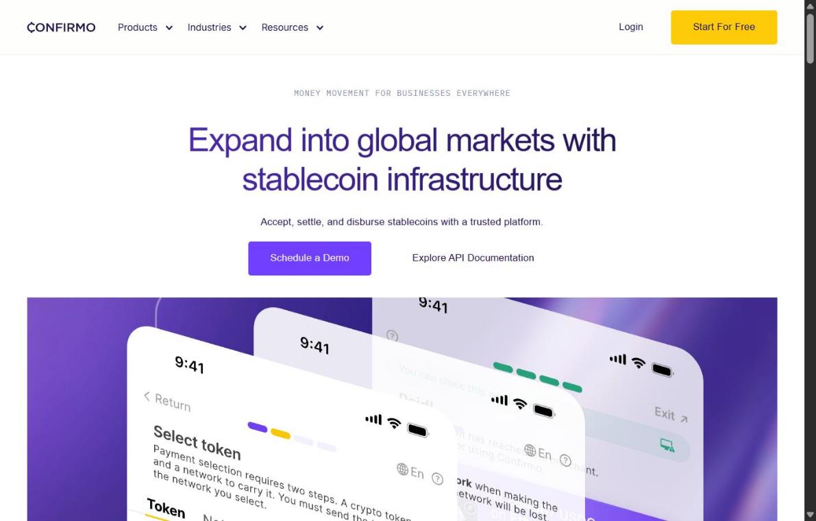 The Confirmo homepage